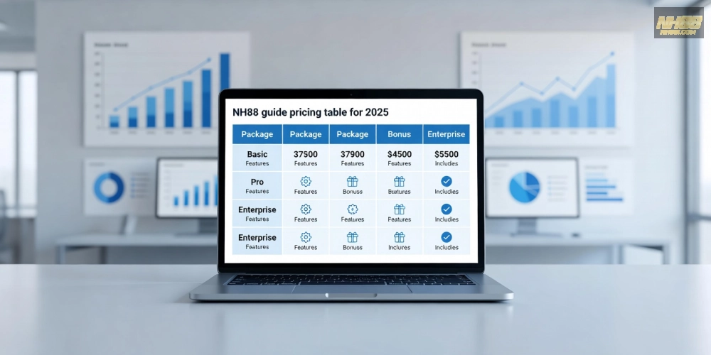 Hình ảnh bảng giá chi tiết các gói hướng dẫn nh88 cập nhật năm 2025 với biểu đồ so sánh