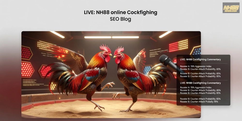 Minh họa khái niệm đá gà bình luận viên nh88 với hình ảnh trường gà trực tuyến