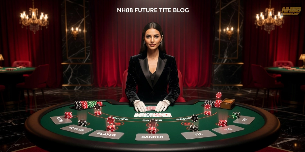 Hình minh họa giao diện baccarat live casino nh88 với dealer thực tế và bàn chơi chuyên nghiệp
