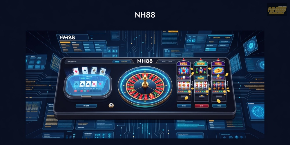 Hình minh họa khái niệm casino nh88 với giao diện hiện đại và các trò chơi phổ biến