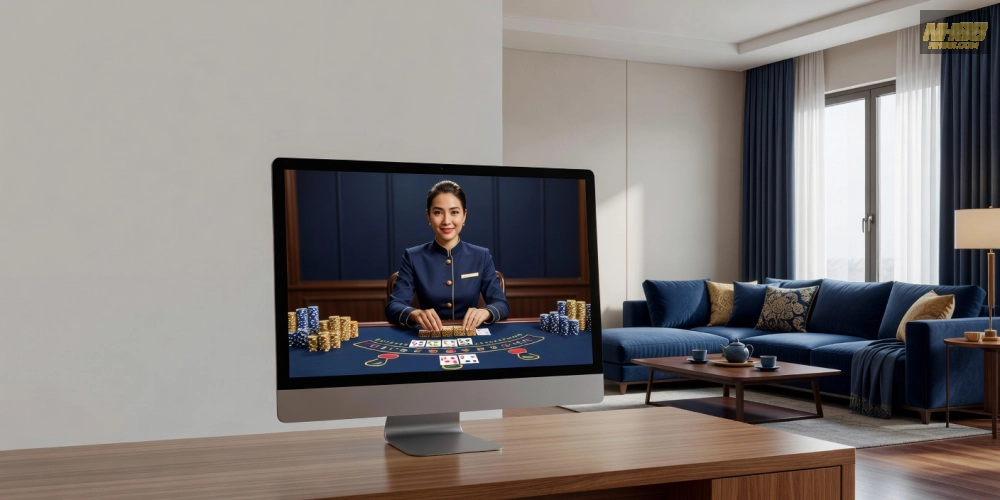Khái niệm live casino online nh88 được minh họa qua giao diện streaming trực tiếp với dealer chuyên nghiệp